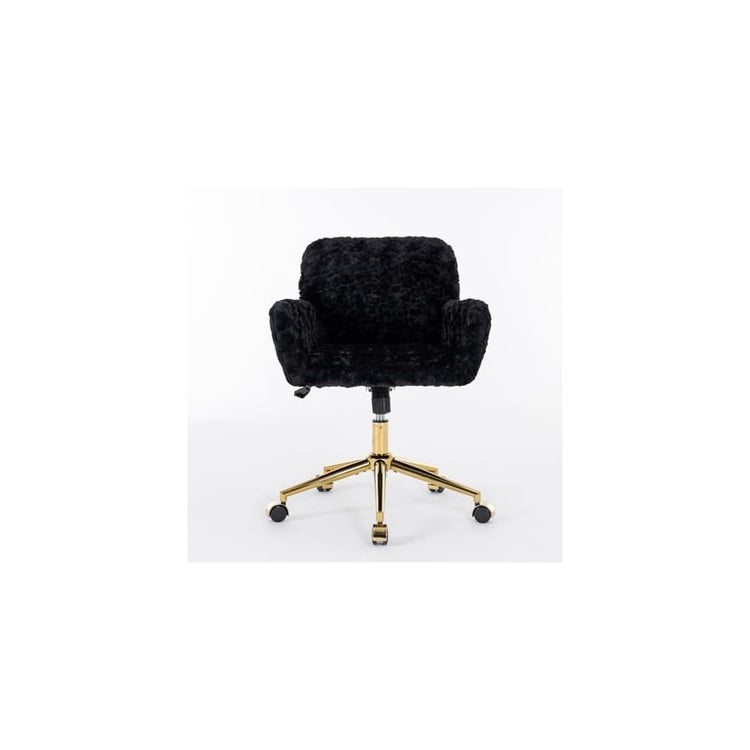Home Office Chair,Artificial Rabbit Hair Chair with Golden Metal Base,Adjustable,Swivel,Vanity(Black)