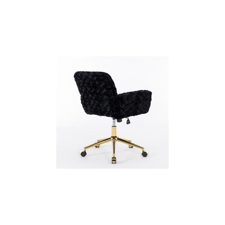 Home Office Chair,Artificial Rabbit Hair Chair with Golden Metal Base,Adjustable,Swivel,Vanity(Black)