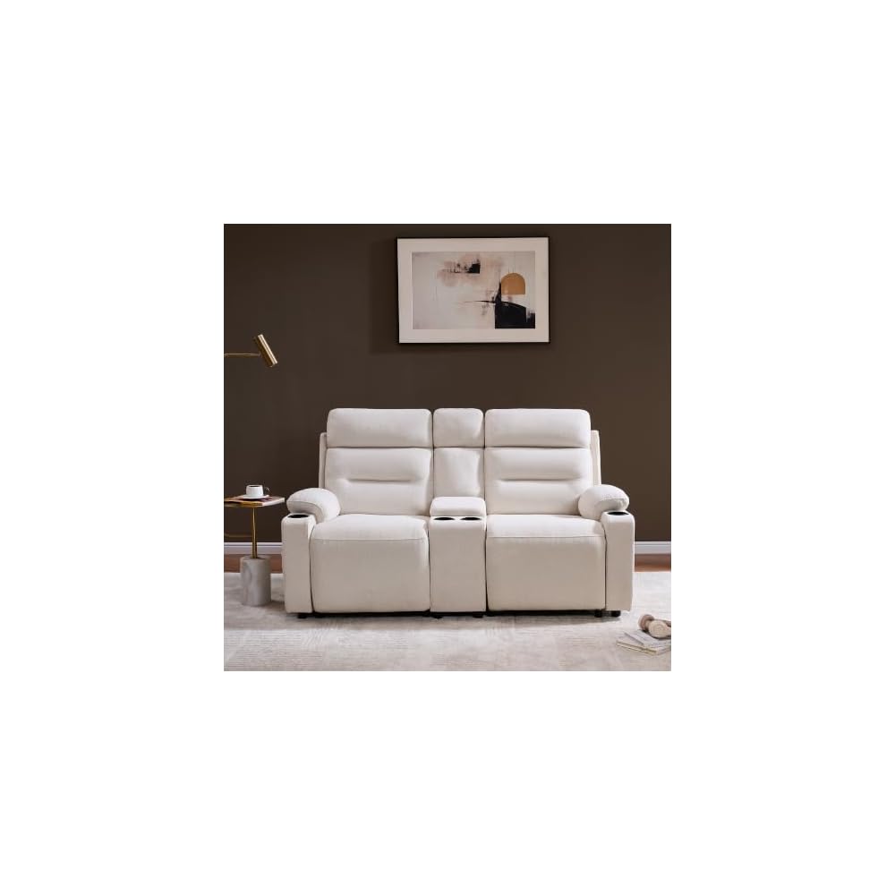 AMERLIFE Power Reclining Loveseat with Console, Cup Holders, Linen, Beige