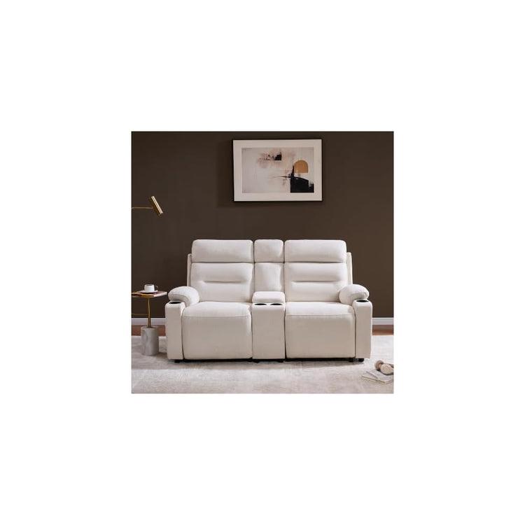 AMERLIFE Power Reclining Loveseat with Console, Cup Holders, Linen, Beige