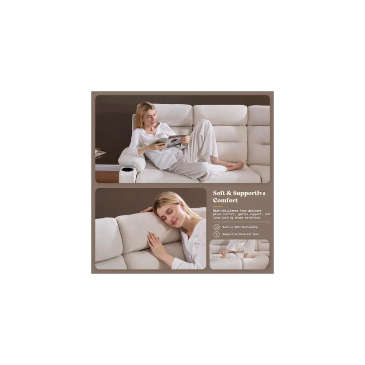 AMERLIFE Power Reclining Loveseat with Console, Cup Holders, Linen, Beige