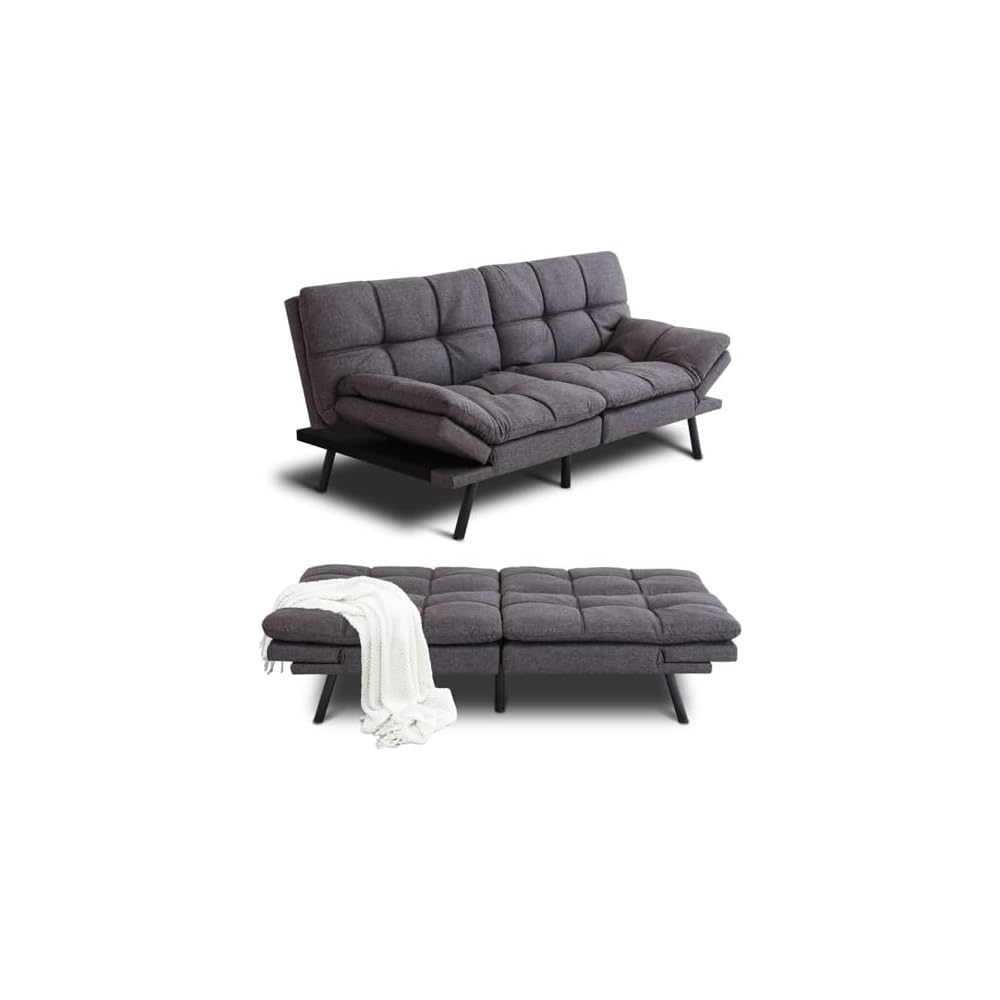Opoiar Bed with Memory Foam, Convertible Futon Couch with Adjustable Armrests, Multifunctional Sofa Sets for Apartment, Office,Small Spaces Sofabed, Deep Grey