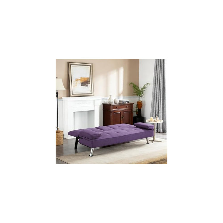 Sofa Bed Adjustment Sofa Double-Sided Double Sofa Folding Sofa Bed Guestbed,cupholder,Bed Modern PU and Polyester Lounge Chair (Purple)