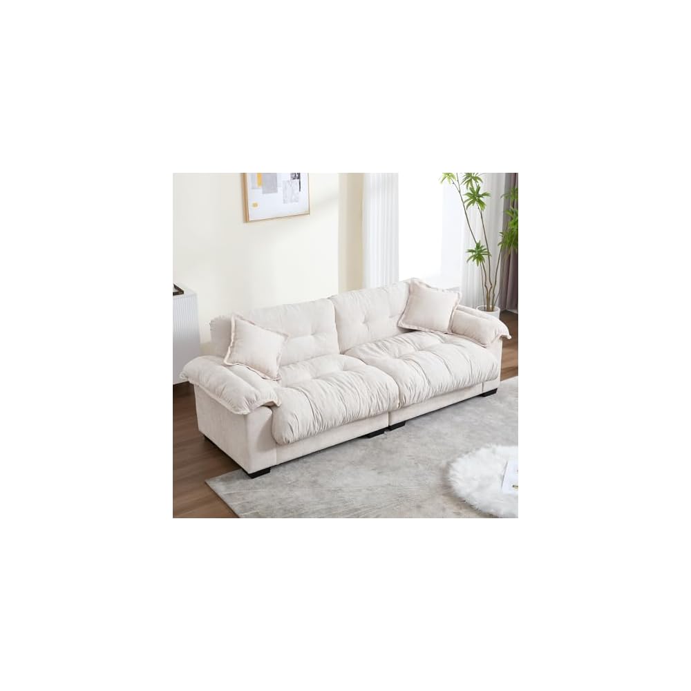 KIVENJAJA 90.5”W Oversized Cloud Loveseat Sofa, Modern Chenille Tufted Deep Seat Sectional Couch, Overstuffed Comfy Love seat with Pillows for Living Room Apartment Small Space, Beige