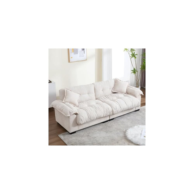 KIVENJAJA 90.5”W Oversized Cloud Loveseat Sofa, Modern Chenille Tufted Deep Seat Sectional Couch, Overstuffed Comfy Love seat with Pillows for Living Room Apartment Small Space, Beige