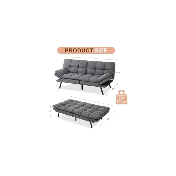 Opoiar Bed with Memory Foam, Convertible Futon Couch with Adjustable Armrests, Multifunctional Sofa Sets for Apartment, Office,Small Spaces Sofabed, Deep Grey