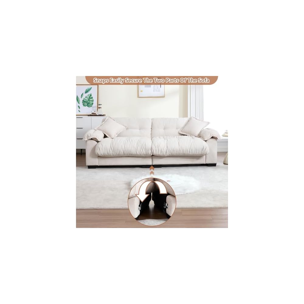 KIVENJAJA 90.5”W Oversized Cloud Loveseat Sofa, Modern Chenille Tufted Deep Seat Sectional Couch, Overstuffed Comfy Love seat with Pillows for Living Room Apartment Small Space, Beige