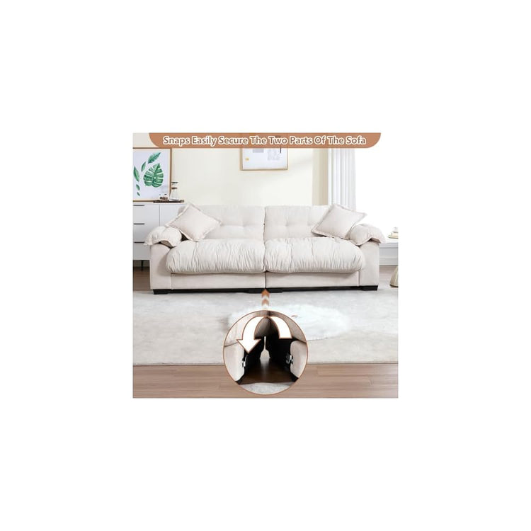 KIVENJAJA 90.5”W Oversized Cloud Loveseat Sofa, Modern Chenille Tufted Deep Seat Sectional Couch, Overstuffed Comfy Love seat with Pillows for Living Room Apartment Small Space, Beige