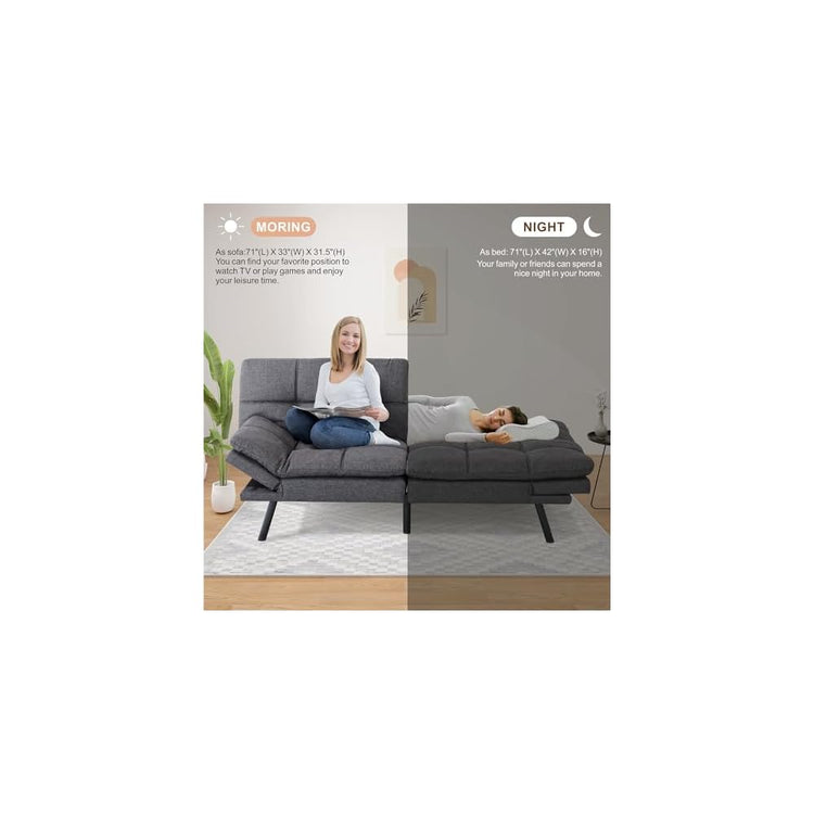 Opoiar Bed with Memory Foam, Convertible Futon Couch with Adjustable Armrests, Multifunctional Sofa Sets for Apartment, Office,Small Spaces Sofabed, Deep Grey