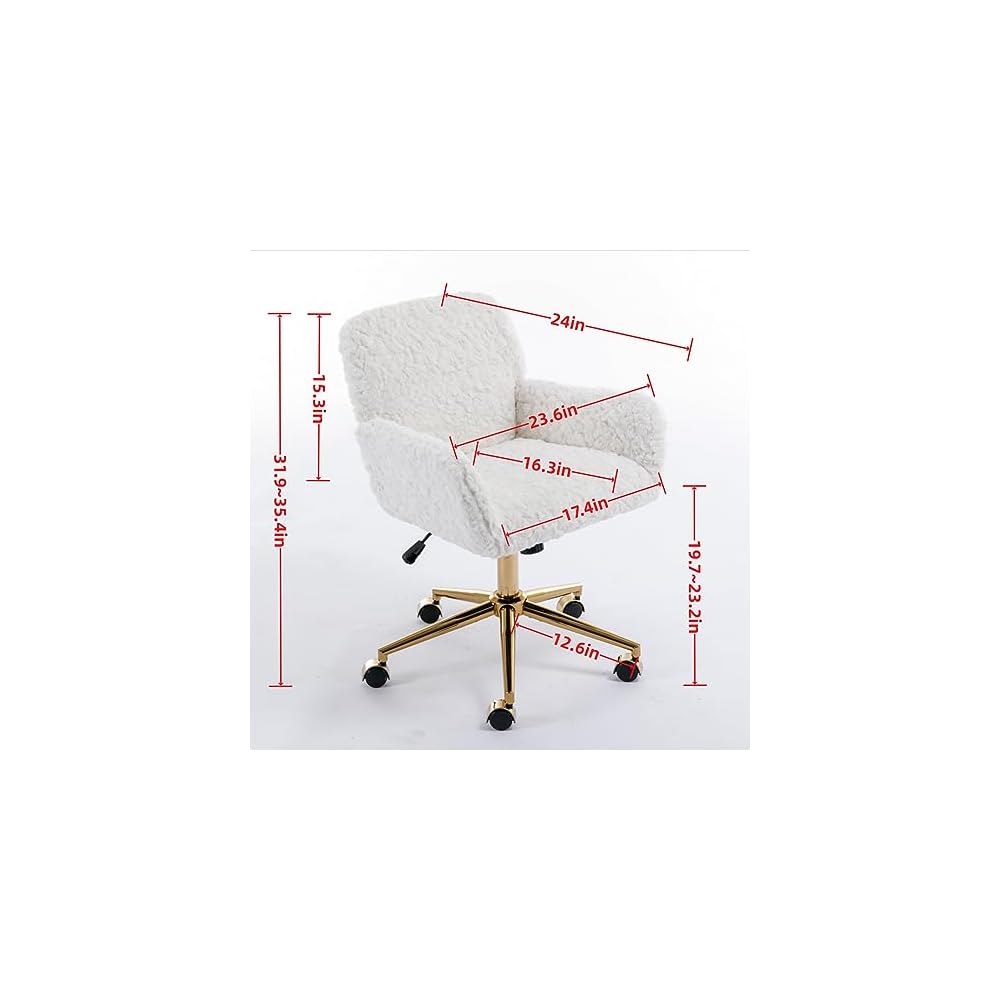 Home Office Chair,Artificial Rabbit Hair Chair with Golden Metal Base,Adjustable,Swivel,Vanity(Black)