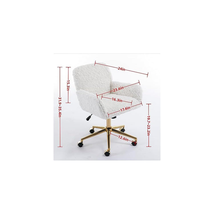 Home Office Chair,Artificial Rabbit Hair Chair with Golden Metal Base,Adjustable,Swivel,Vanity(Black)