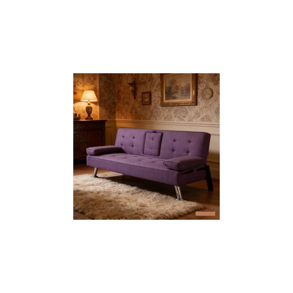 Sofa Bed Adjustment Sofa Double-Sided Double Sofa Folding Sofa Bed Guestbed,cupholder,Bed Modern PU and Polyester Lounge Chair (Purple)