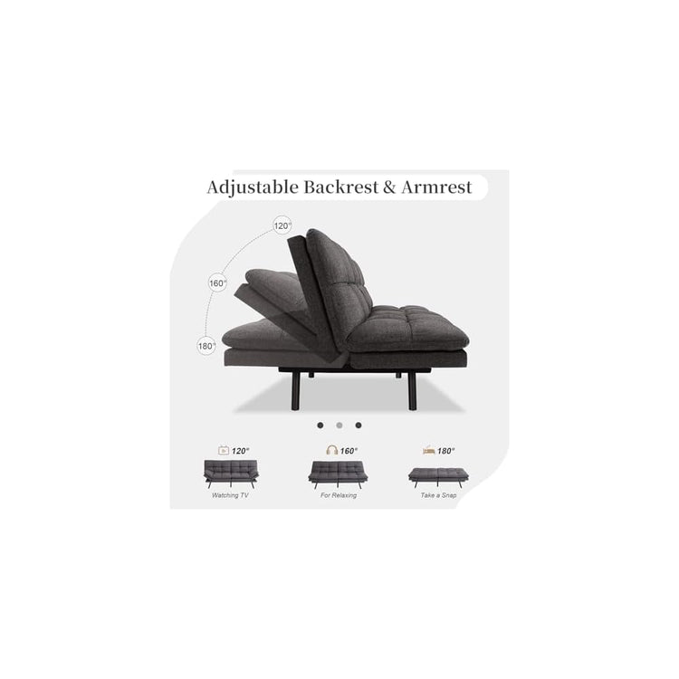 Opoiar Futon Sofa Bed Convertible Memory Foam Couch Bed, Modern Sleeper Sofa with Adjustable Armrests&Backrests, Christmas Futon Sets for Compact Living Spaces Office Dorm Bonus Room,Grey