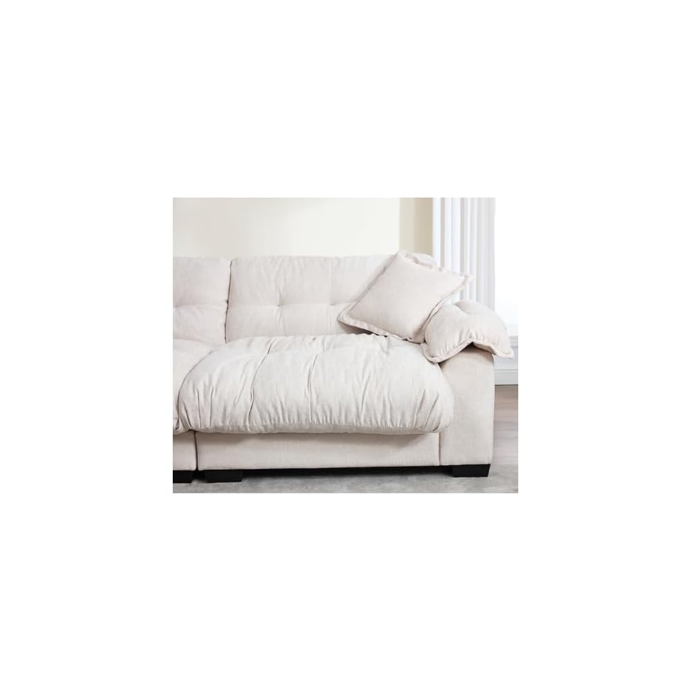 KIVENJAJA 90.5”W Oversized Cloud Loveseat Sofa, Modern Chenille Tufted Deep Seat Sectional Couch, Overstuffed Comfy Love seat with Pillows for Living Room Apartment Small Space, Beige