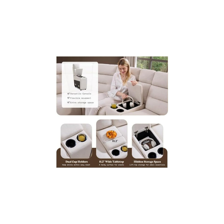 AMERLIFE Power Reclining Loveseat with Console, Cup Holders, Linen, Beige