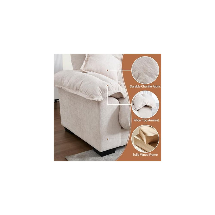 KIVENJAJA 90.5”W Oversized Cloud Loveseat Sofa, Modern Chenille Tufted Deep Seat Sectional Couch, Overstuffed Comfy Love seat with Pillows for Living Room Apartment Small Space, Beige
