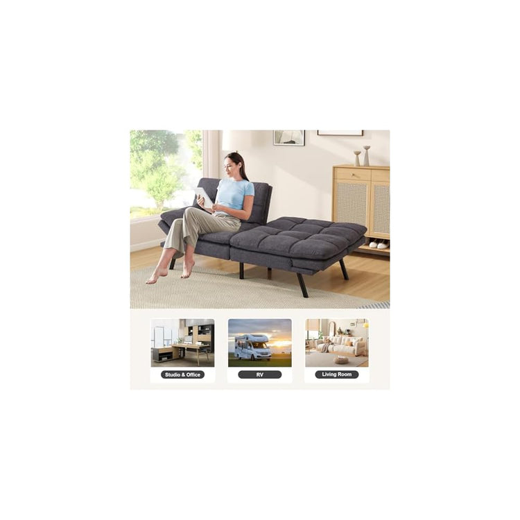 Opoiar Futon Sofa Bed Convertible Memory Foam Couch Bed, Modern Sleeper Sofa with Adjustable Armrests&Backrests, Christmas Futon Sets for Compact Living Spaces Office Dorm Bonus Room,Grey