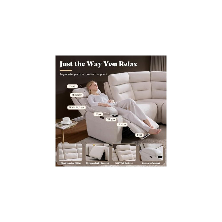 AMERLIFE Power Reclining Loveseat with Console, Cup Holders, Linen, Beige