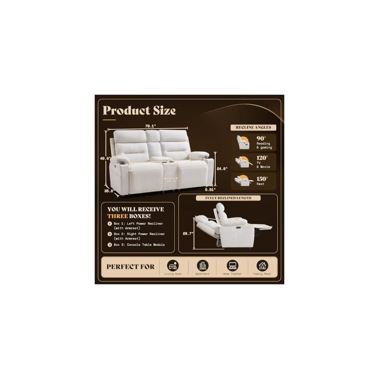 AMERLIFE Power Reclining Loveseat with Console, Cup Holders, Linen, Beige