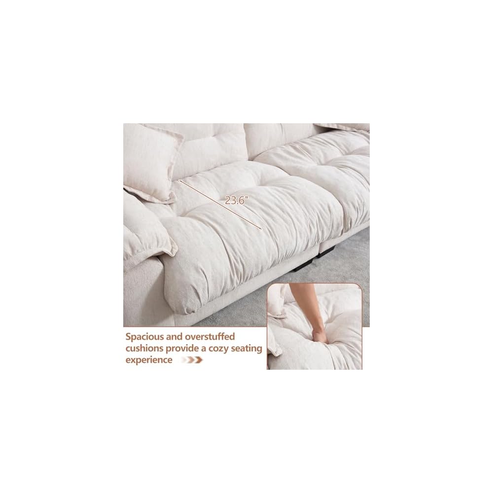 KIVENJAJA 90.5”W Oversized Cloud Loveseat Sofa, Modern Chenille Tufted Deep Seat Sectional Couch, Overstuffed Comfy Love seat with Pillows for Living Room Apartment Small Space, Beige