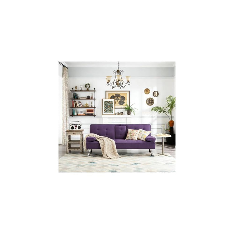 Sofa Bed Adjustment Sofa Double-Sided Double Sofa Folding Sofa Bed Guestbed,cupholder,Bed Modern PU and Polyester Lounge Chair (Purple)