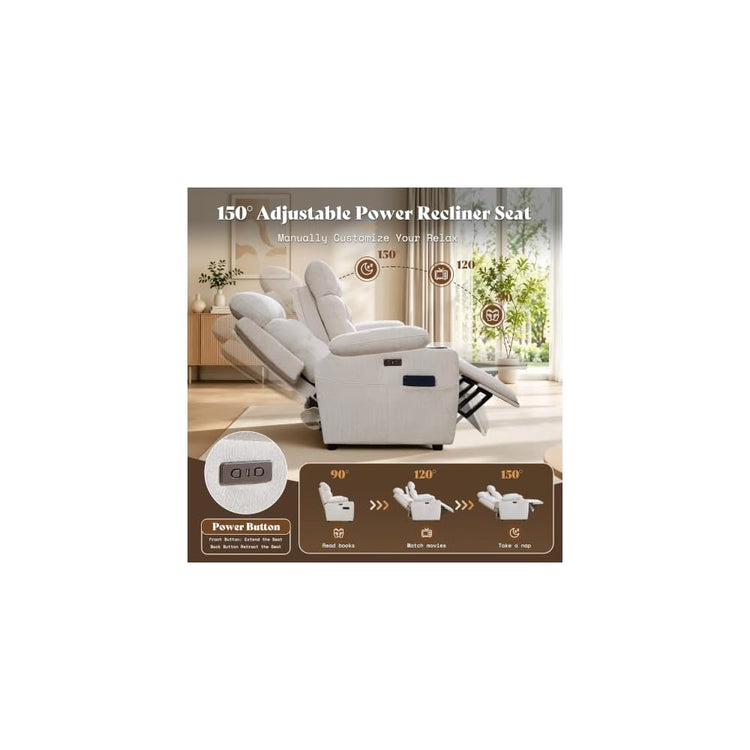 AMERLIFE Power Reclining Loveseat with Console, Cup Holders, Linen, Beige