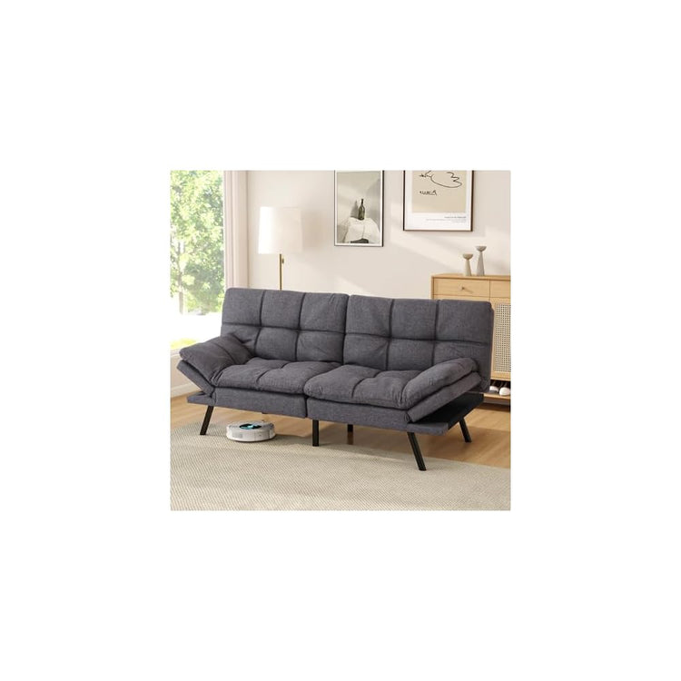 Opoiar Futon Sofa Bed Convertible Memory Foam Couch Bed, Modern Sleeper Sofa with Adjustable Armrests&Backrests, Christmas Futon Sets for Compact Living Spaces Office Dorm Bonus Room,Grey