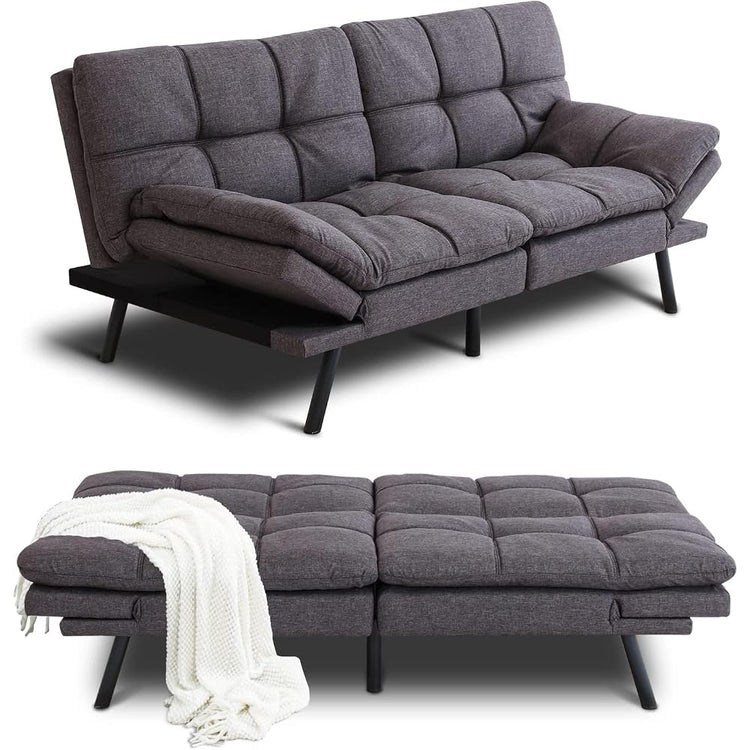 Opoiar Bed with Memory Foam, Convertible Futon Couch with Adjustable Armrests, Multifunctional Sofa Sets for Apartment, Office,Small Spaces Sofabed, Deep Grey