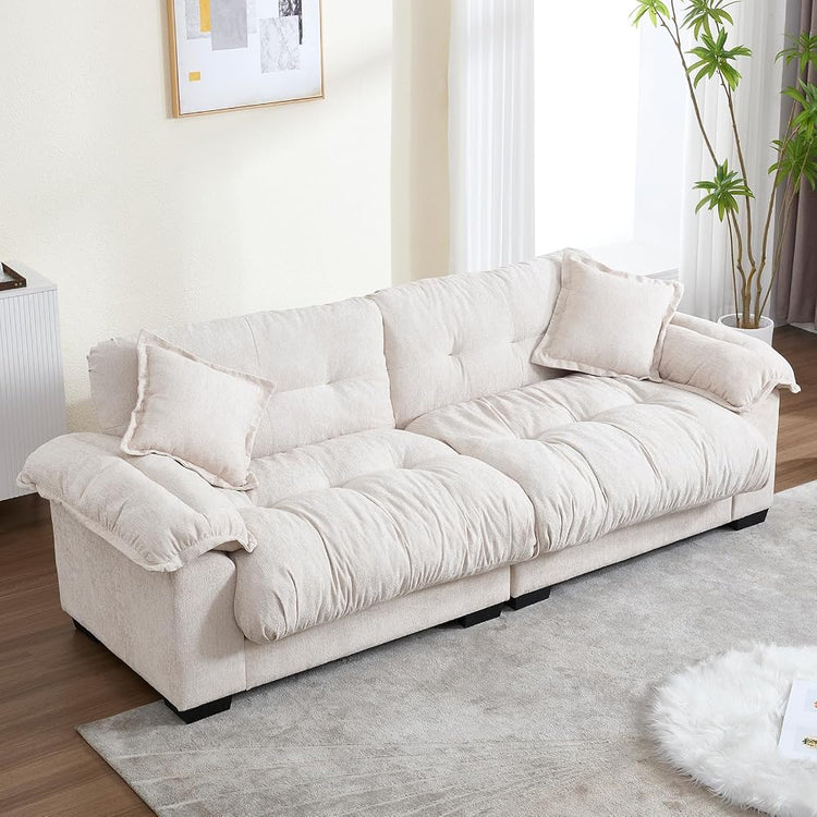 KIVENJAJA 90.5”W Oversized Cloud Loveseat Sofa, Modern Chenille Tufted Deep Seat Sectional Couch, Overstuffed Comfy Love seat with Pillows for Living Room Apartment Small Space, Beige