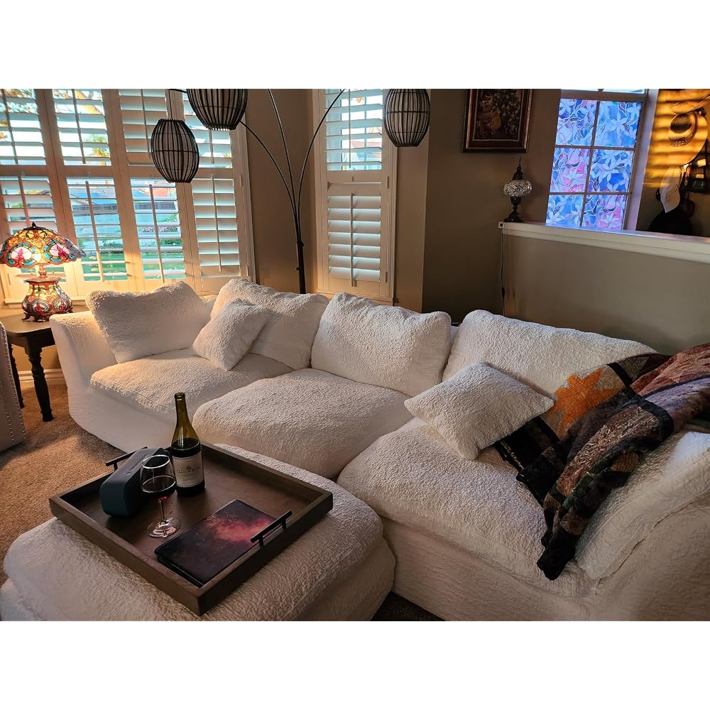 Cloud Sectional Couches, 108" L-Shape Boneless Sofa, Modular Sectional Sofa for Living Room,Freely Configurable,Deep Seating,Non-Slip Bottom, No Assembly Required(3 Seater+1 Ottoman (Black)