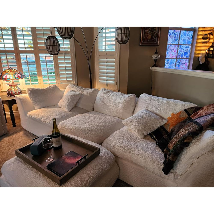 Cloud Sectional Couches, 108" L-Shape Boneless Sofa, Modular Sectional Sofa for Living Room,Freely Configurable,Deep Seating,Non-Slip Bottom, No Assembly Required(3 Seater+1 Ottoman (Black)