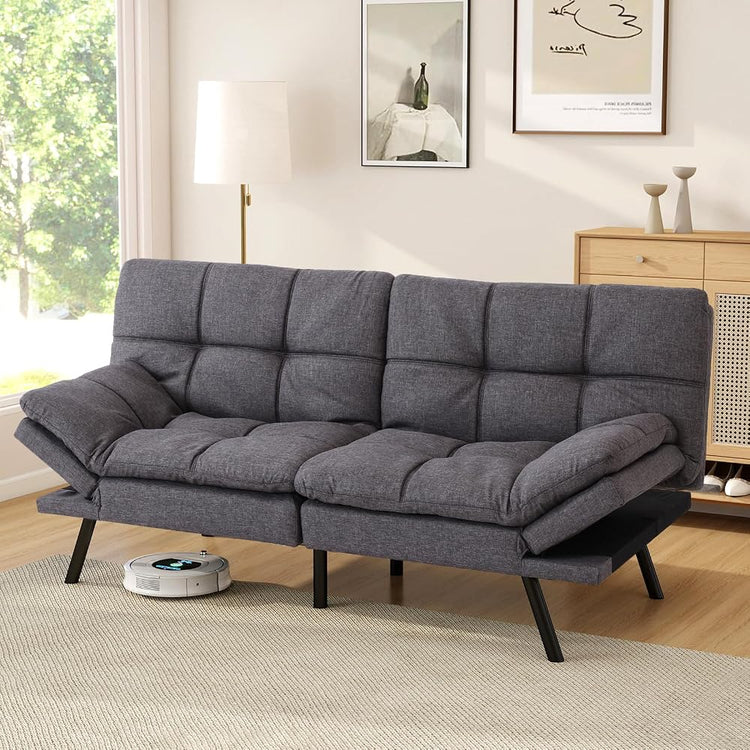 Opoiar Futon Sofa Bed Convertible Memory Foam Couch Bed, Modern Sleeper Sofa with Adjustable Armrests&Backrests, Christmas Futon Sets for Compact Living Spaces Office Dorm Bonus Room,Grey