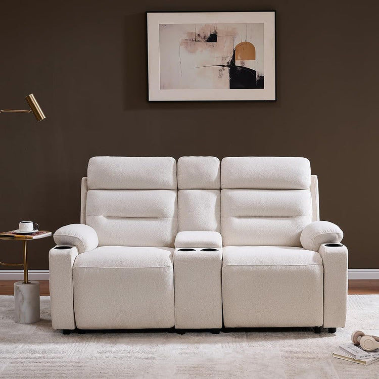 AMERLIFE Power Reclining Loveseat with Console, Cup Holders, Linen, Beige
